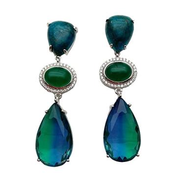 Imagem de Brincos pendentes de cristal 12 x 22 mm azul apatita verde ágata gota arco-íris cor cristal