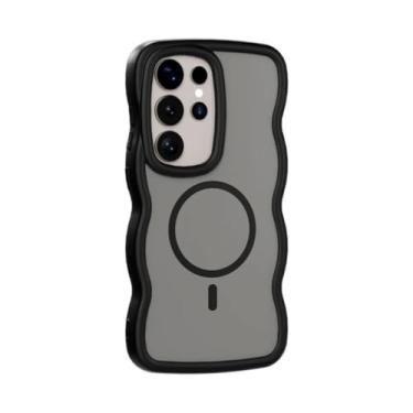 Imagem de Capa magnética Wave translúcida para carregamento sem fio para Samsung Galaxy S25 S24 Ultra Plus com capa traseira fosca e resistente a impactos (para Galaxy S24 Ultra/Preto)