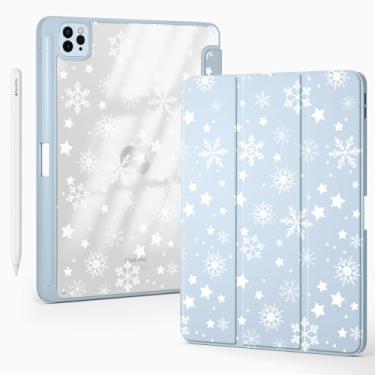 Imagem de BlHMCASE Capa fofa de floco de neve de inverno para iPad Pro de 11 polegadas (M5/M4) 2025/2024 com suporte para lápis, hibernar/despertar automático, capa traseira de acrílico transparente de couro