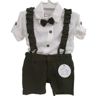 Imagem de Conjunto Camisa + Suspensório Luxo Bebê Menino D'Tuia 2530 - Verde - G ( 9 - 12 MESES )-Masculino