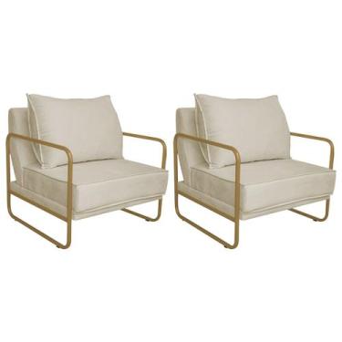Imagem de Kit 02 Poltronas Sevilha Base de Ferro Dourado Suede - Doce Sonho Móve