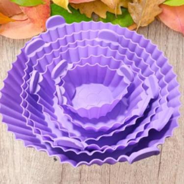 Imagem de Kit 6 Formas de Silicone para Air Fryer | Moldes Antiaderentes em Tamanhos Diferentes | Acessório Reutilizável para Fritadeira Elétrica até 230°C(ROXO)