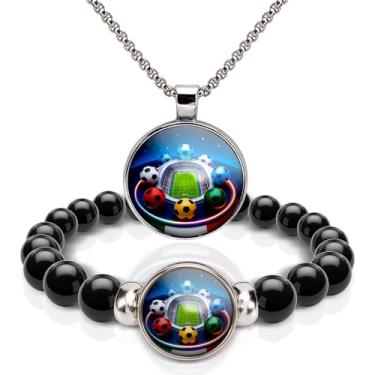 Imagem de HWING Presentes da Copa do Mundo de Futebol de 2026, conjunto de 2 peças de colar e pulseira para fãs de futebol, presentes esportivos inspiradores para homens e mulheres, ideal para dia de jogo e