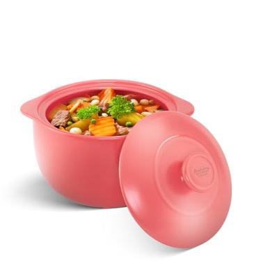 Imagem de Minh Long 3qt Forno holandês de porcelana, caçarola de cerâmica com tampa, panela de barro para cozinhar, usar para marinar, cozinhar, assar, refrigerar e servir, ideal para o dia dos pais