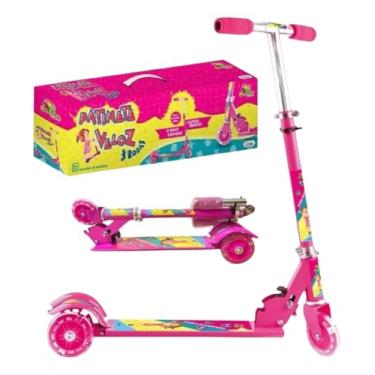 Imagem de Patinete Dobrável Até 50kg 3 Rodas Com Luz E Freio Traseiro Rosa
