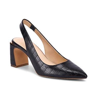 Imagem de Jeimpoey Sandálias femininas de salto grosso, bico fino, salto bloco, sandálias de verão, sapatos de festa de salto baixo, Crocodilo preto, 37