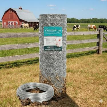 Imagem de Tela Mangueirão Galvanizada Fio 18 1,20x50m Malha 3 Brinde Rolo Arame 