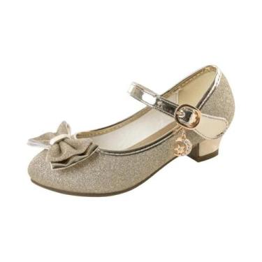 Imagem de Sandálias De Salto Alto Em Couro Com Glitter E Strass Para Meninas, Sa