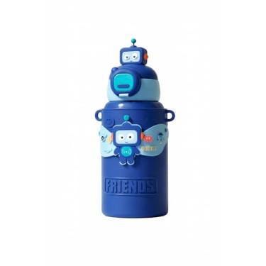 Imagem de Garrafa Infantil Térmica Aço Inox com Canudo Alça Bolsa 450ml (Azul)