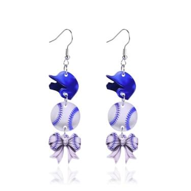 Imagem de BOOZIQ Brincos femininos de bola esportiva com laço de coração de acrílico, beisebol, basquete, rúgbi, futebol, tênis, vôlei, dia do jogo, brinco esportivo, joias, presentes para mulheres, Large