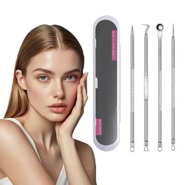 Imagem de 4 pinças de cravos de aço inoxidável, ferramenta extratora de espinhas para remover espinhas de espinha de espinha, capa transparente