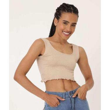 Imagem de Blusa Regata Feminina Cropped Canelado Marisa-15450, Bege, GG