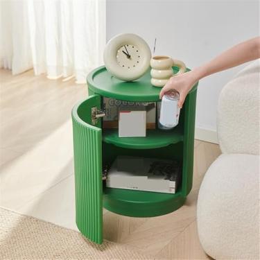 Imagem de Mesa de canto redonda moderna - mesa de cabeceira de armazenamento de 2 camadas com porta única, design minimalista para sala de estar, quarto ou varanda, mesa lateral funcional para decoração de casa