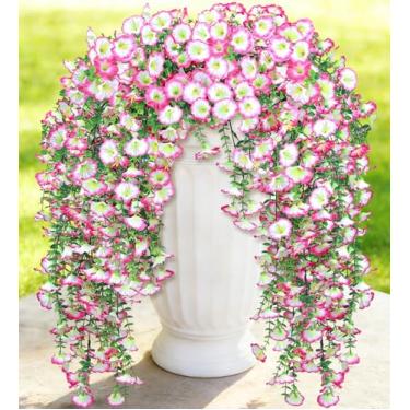 Imagem de Flor artificial para uso ao ar livre, 6 peças de flores artificiais falsas de glória matinal, resistente a UV, glória matinal, flor falsa realista para decoração de varandas de jardim de primavera