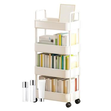 Imagem de Organizador de carrinho com rodas, carrinhos com rodas,Carrinho de livros rolantes | Carrinho de armazenamento utilitário de 3/4 camadas sobre, estantes de armazenamento multifuncionais para coz