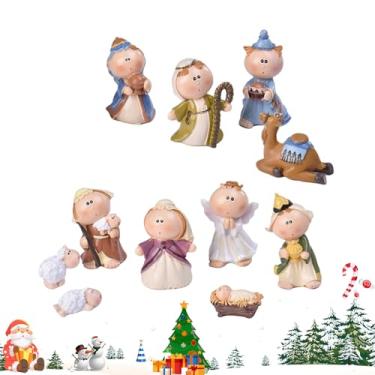 Imagem de Conjunto de presépio de Natal | Estatuetas de presépio de Natal com manjedoura de resina, decoração de casa colecionável para sala de estudo, sala de estar, quarto, escritório, igreja, casamentos