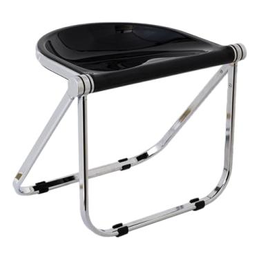 Imagem de Cadeira de cozinha de plástico sem braços com pernas de metal - Cadeira de jantar dobrável de meados do século para uso interno e externo - Almofadas antiderrapantes para os pés, estilo fazenda