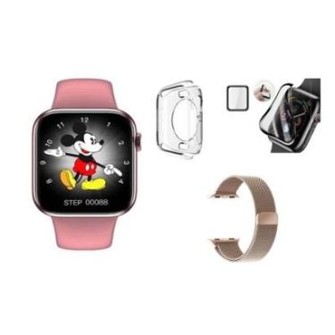 Imagem de Smartwatch Hw16 Relógio Faz e Recebe Ligações Monitor Esportivo Feminino Kit Acessorios Extra-Unissex