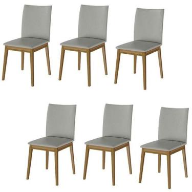 Imagem de Conjunto 6 Cadeiras Rubi em Linho com Pés de Madeira Maciça - Loja Doc