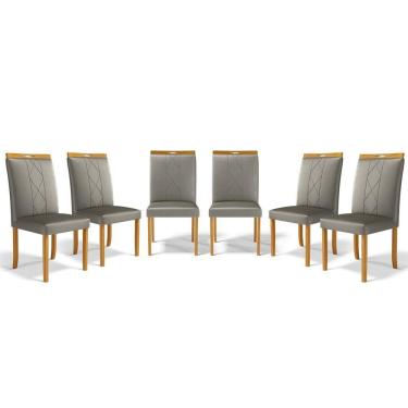 Imagem de Kit Com 6 Cadeiras Ana Madeira Maciça Estofadas Para Mesa De Jantar Veludo Chumbo 109