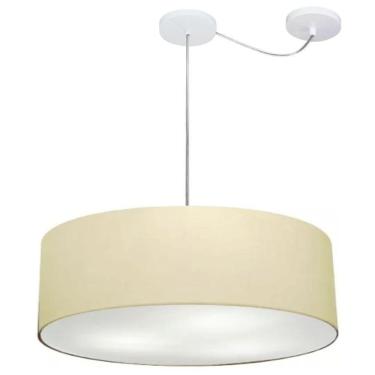 Imagem de Lustre Pendente Cilíndrico Com Desvio De Centro Md-4259 Cúpula Em Tecido 50x15cm Algodão Crú - Bivolt