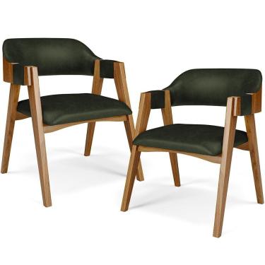 Imagem de Kit 02 Cadeiras Para Sala De Jantar E Estar Living Estofada Suran L02 Couríssimo Verde Musgo - Lyam