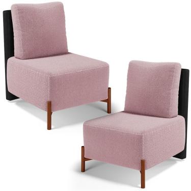Imagem de Kit 02 Poltronas Decorativas Sala De Estar Living Hungria L02 Couríssimo Preto Bouclê Rosê - Lyam
