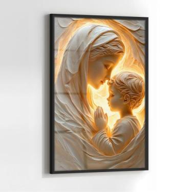 Imagem de Quadro com Moldura e Acrilico Cristal Vidro Maria menino Jesus para Sa