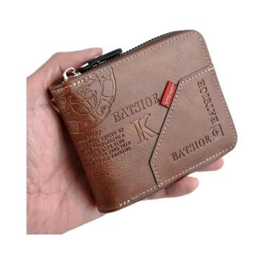 Imagem de Carteira Curta Masculina Retrô De Couro PU Com Design Moderno E Elegan