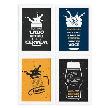 Imagem de Quadros Geek com Frase Jedi 33x43cm Moldura Branca Kit 4un - Quartinho