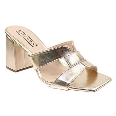 Imagem de Sandália Tamanco Feminina Salto Bloco chinelo com Tiras em H Cor:Doura