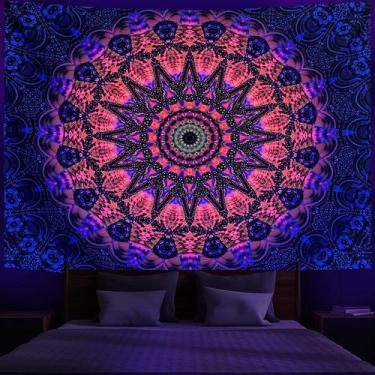 Imagem de Tapeçaria, mandala fluorescente, parede de flores, 150x150cm, microtec