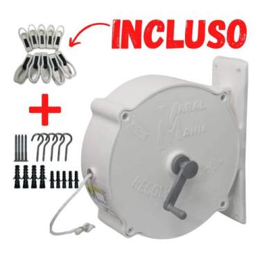 Imagem de Varal Retrátil 30 Metros Branco Recolhível Nylon + Pregador - Varal Ma
