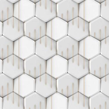 Imagem de Papel De Parede 3D Hexagano Linha Marrom Geometrico Adesivo