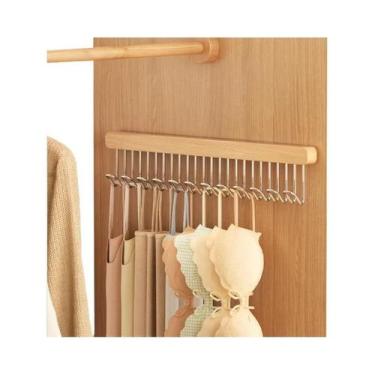 Imagem de Cabide De Parede Multifuncional De Madeira Com 8/12 Ganchos Retráteis 