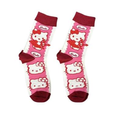 Imagem de Meias Hello Kitty Até O Meio Da Panturrilha, Pacote Com 1/5 Pares, Est