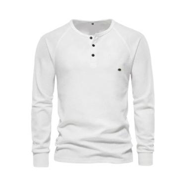 Imagem de Camiseta Masculina De Manga Longa Waffle Henley Respirável Básica De C