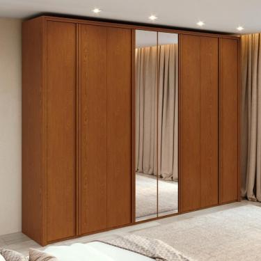 Imagem de Guarda Roupa Casal Portas de bater Easy Glow 8 Portas 6 Gavetas MDF com Espelho Frassin...