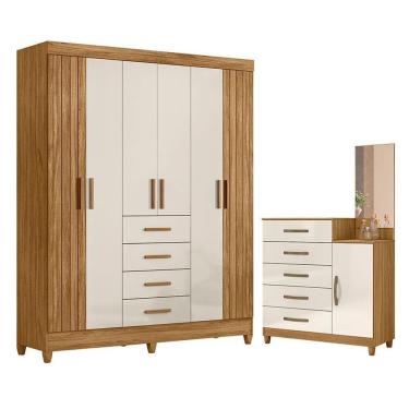 Imagem de Guarda Roupa Solteiro e Cômoda Aruba Lisboa 7 Portas 9 Gavetas MDF MDP com Espelho Frei...