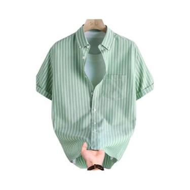 Imagem de Camisa Casual Masculina Oversized Com Estampa Listrada, Manga Curta, M