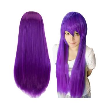 Imagem de Peruca Sintética Lisa De 80cm Para Cosplay, Branca, Roxa, Verde, Prata