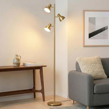 Imagem de Brightech Ethan Candeeiro de chão regulável para leitura de quarto e decoração de sala de estar - Lâmpada LED moderna de árvore alta para escritórios - Latão