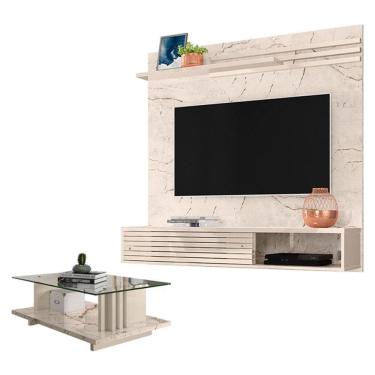 Imagem de Estante Home Theater Suspenso com Mesa de Centro Frizz Sublime Calacata Off White – Madetec