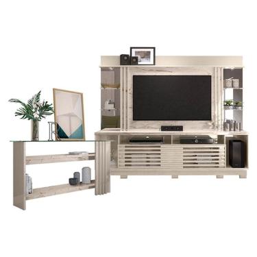 Imagem de Estante Home Theater com Pés e Aparador Frizz Gold Calacata Off White – Madetec