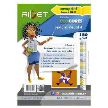 Imagem de Bloco de Papel Textura Visual 4 Eco Cores 180 GRAMAS A4+ 230X320MM com 36 Folhas para Artesanato e Uso Escolar