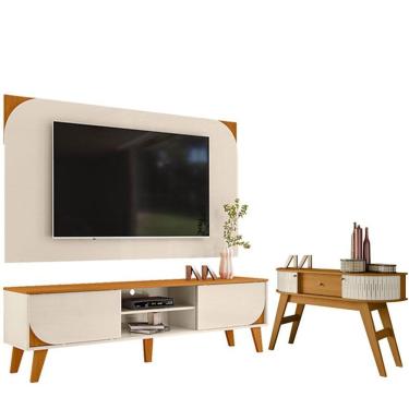 Imagem de Rack Bancada E Painel Para Tv Duna Com Aparador Estoril Cinamomo Off White - Madetec