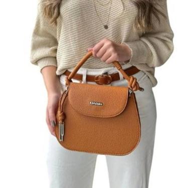 Imagem de Bolsa Transversal Yeet Bolsa Feminina Caramelo Transversal com Alça de Mão e Ombro Couro Sintético 20x26x8cm Feminina