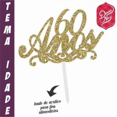 Imagem de Topo em MDF com Glitter Dourado para Festa de 60 Anos - no-brand