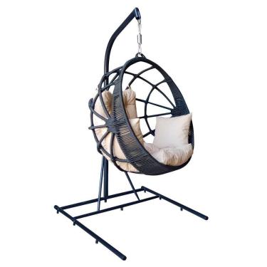 Imagem de Balanço Ninho Suspenso Trama Em Corda Estrutura Alumíno Estofado Impermeável - Preto