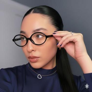 Imagem de Óculos de Sol Feminino Preto Oval Vintage Luxo Proteção UV400 - Taiwan